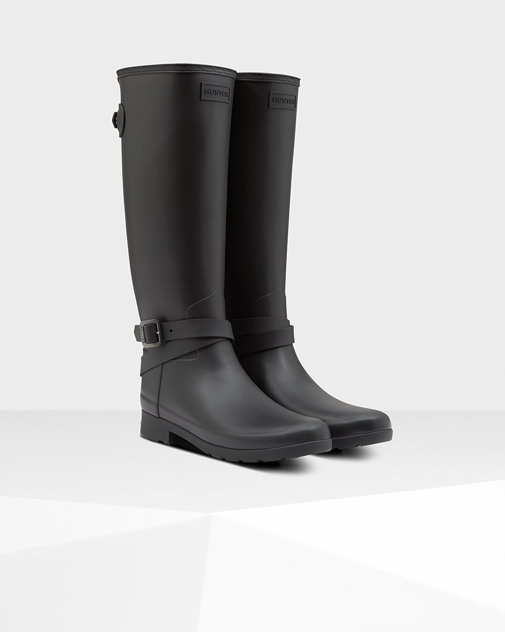 Womens Hunter Refined Slim Fit Adjustable - Tall Rain Boots Black - 1748-UHMIS